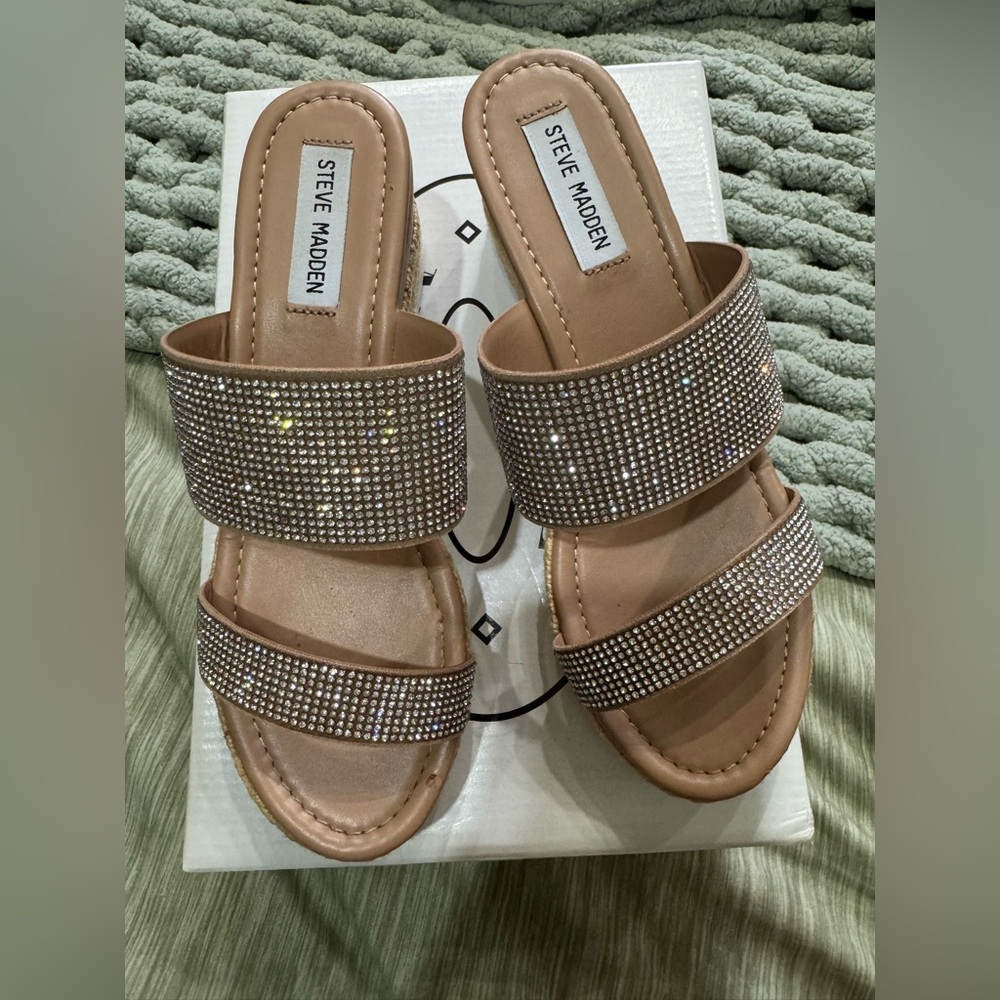 Steve Madden Daxxy Rhinestone Slide Sandals Size 8